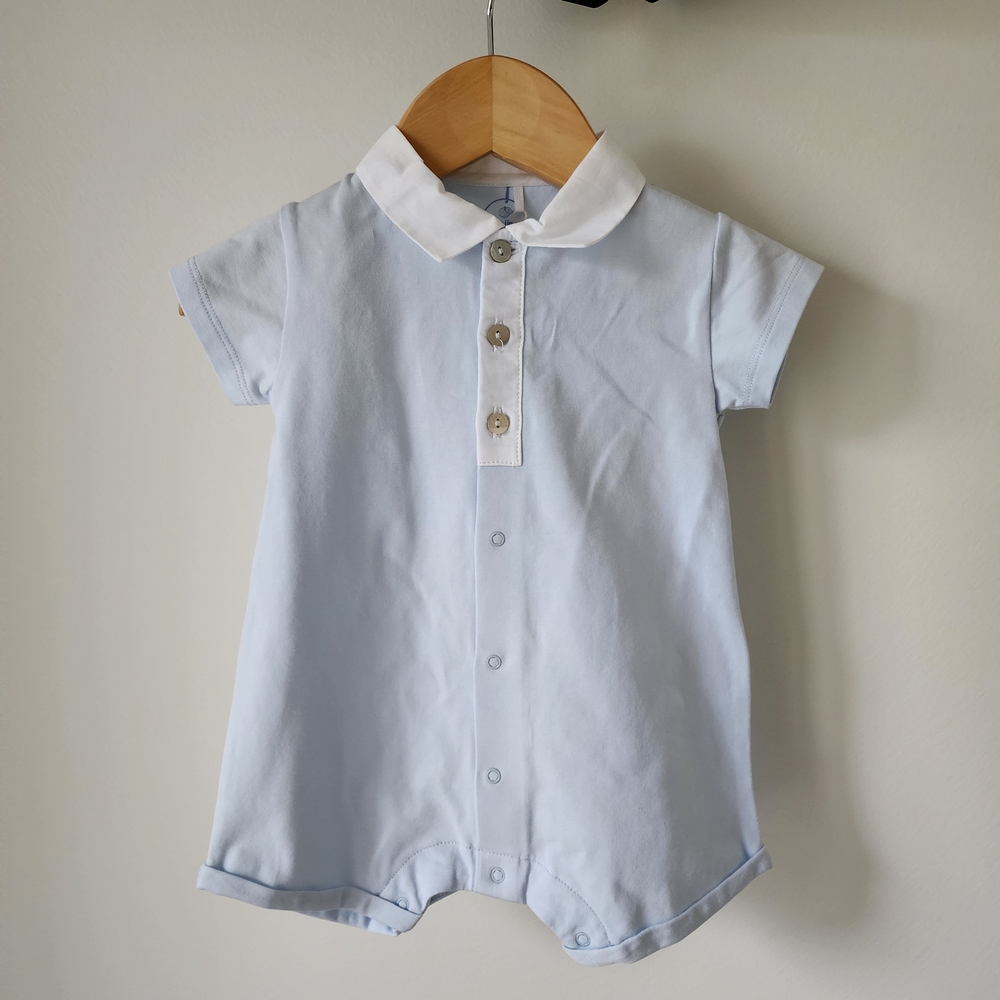 Laranjinha Light Blue Baby Romper with White Collar | 6M | NWT